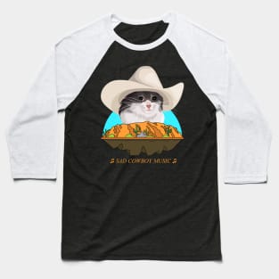 Sad Cat Wearing a Cowboy Hat Crying Meme Baseball T-Shirt